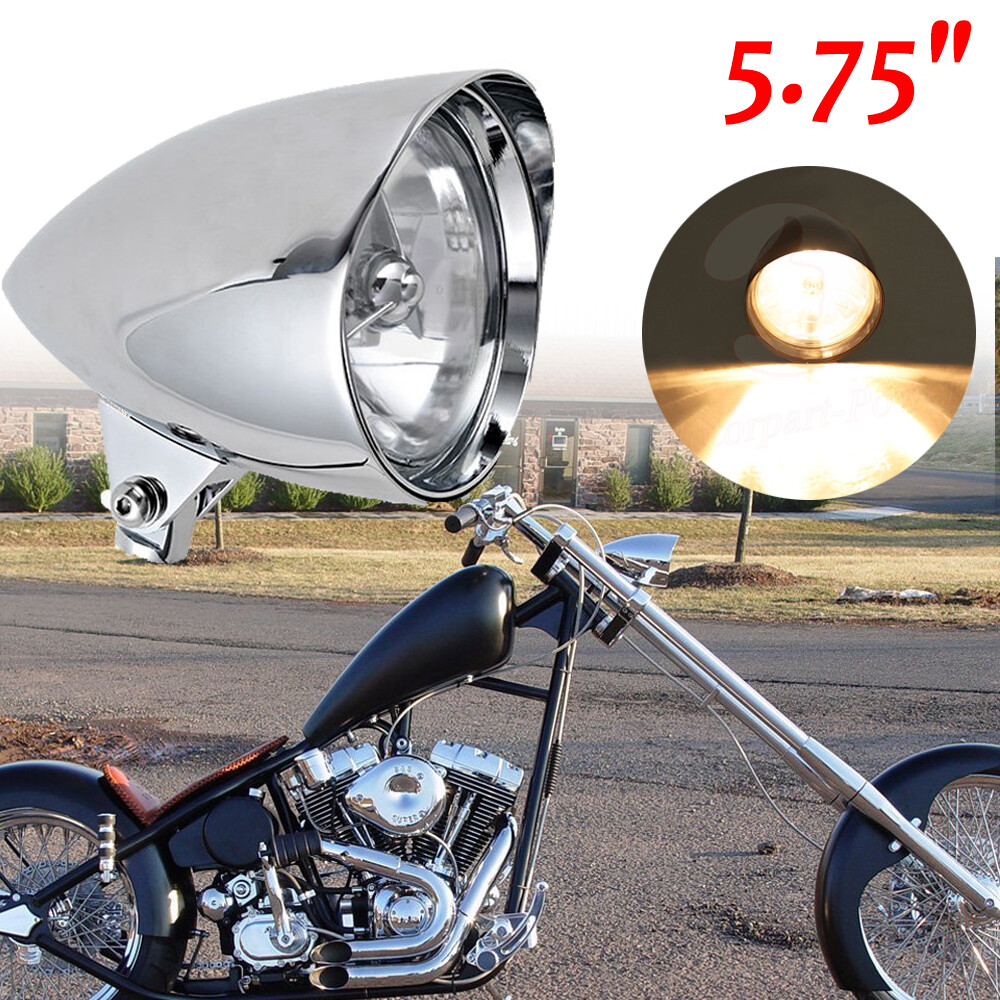 5.75" Motorcycle Visor Bullet Headlight For Harley Softail Chopper Bobber CHROME