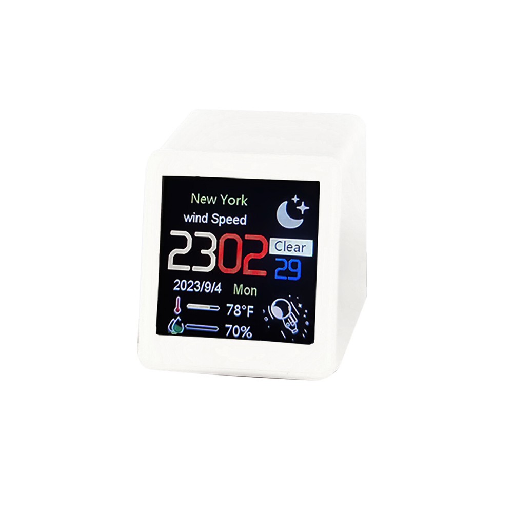 White Smart Desktop Clock WIFI Weather Clock 1.5" Screen Temperature & Humidity