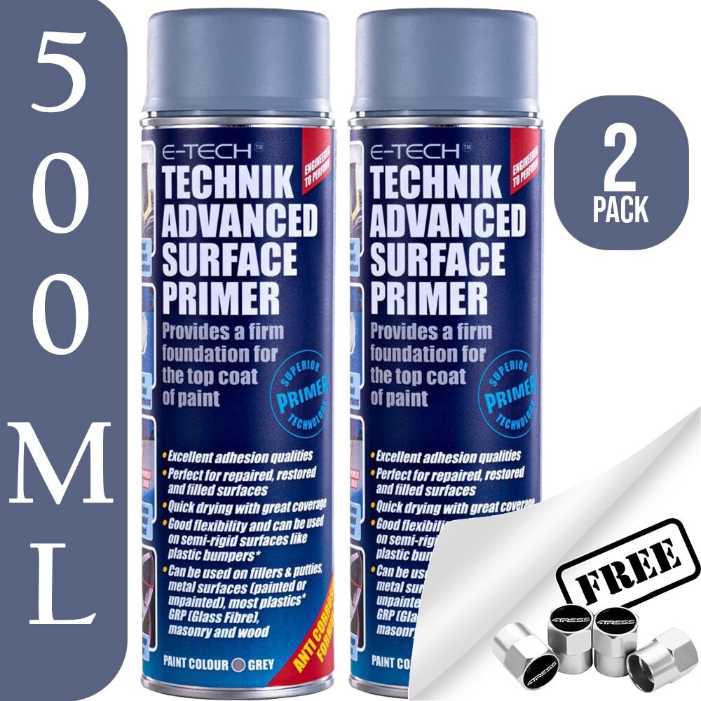 2x E-Tech Technik Advanced Repaired Surface Primer Spray Paint 500ml R00109 +CP