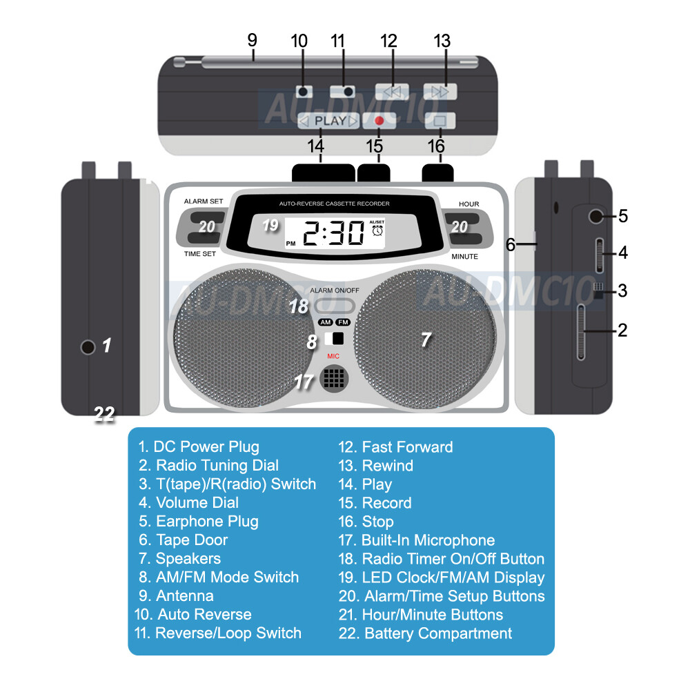 Multi-Functions AM FM Walkman Cassette Player Recorder With Digital Clock