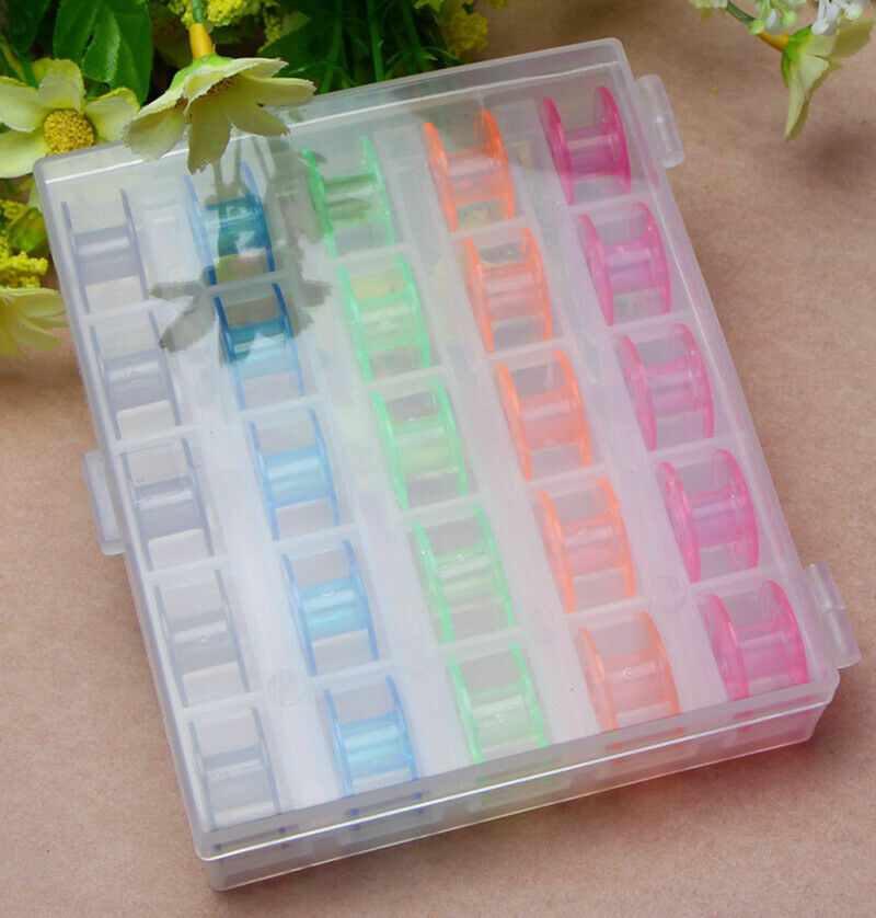 25Spools Bobbins Sewing Machine Bobbin Case Organizer Storage Colorful/Clear Box