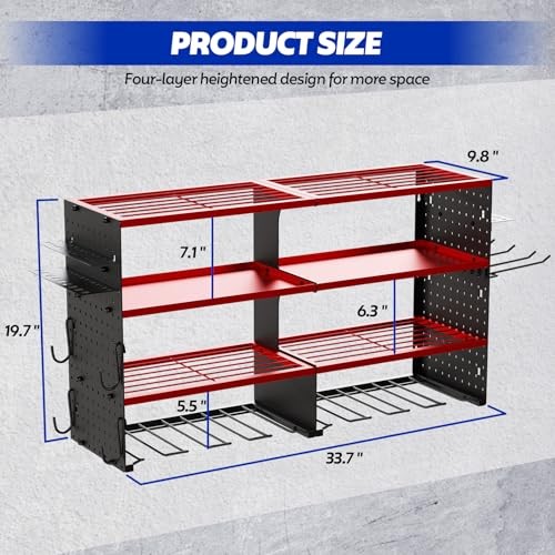 Large Power Tool Organizer Wall Mount, 4 Layer Storage Rack with 8 Drill