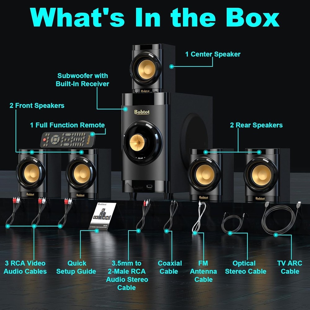 5.1 Home Theater System w/ 4" Subwoofer Bluetooth ARC Optical
