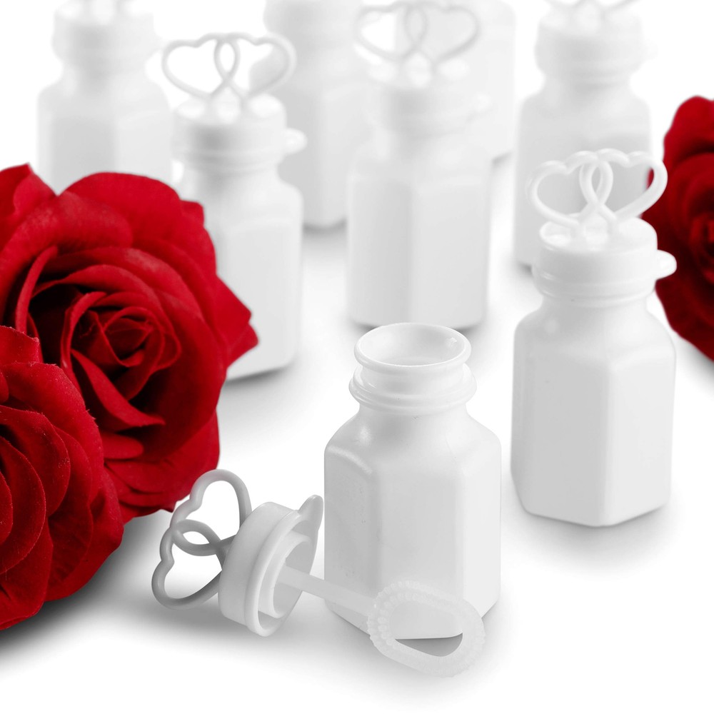 Wedding Bubbles with Wands - 48 Count Bulk Mini Double Heart Top Bubbles for ...