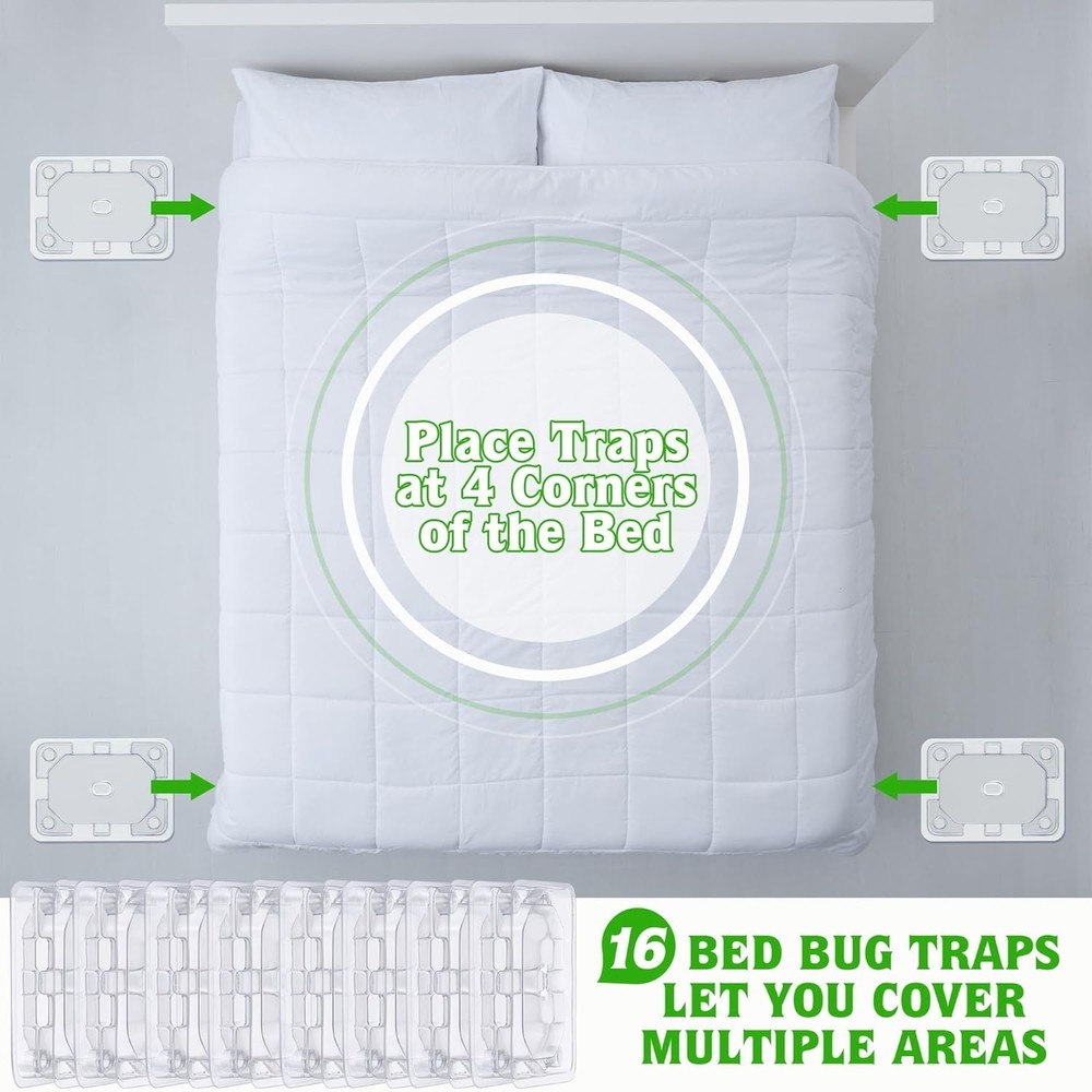 32 PCS Bed Bug Detector Reusable, Bedbug Traps with Strong Glue, Bedbug Intercep