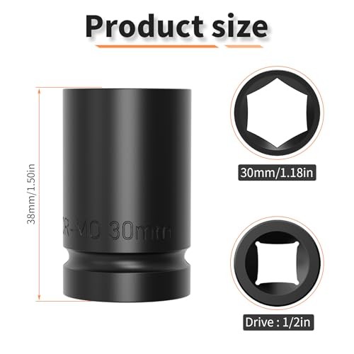 Impact Socket Shallow Socket 1/2 drive Lug Nut Flip Socket Chrome-Moly 30mm