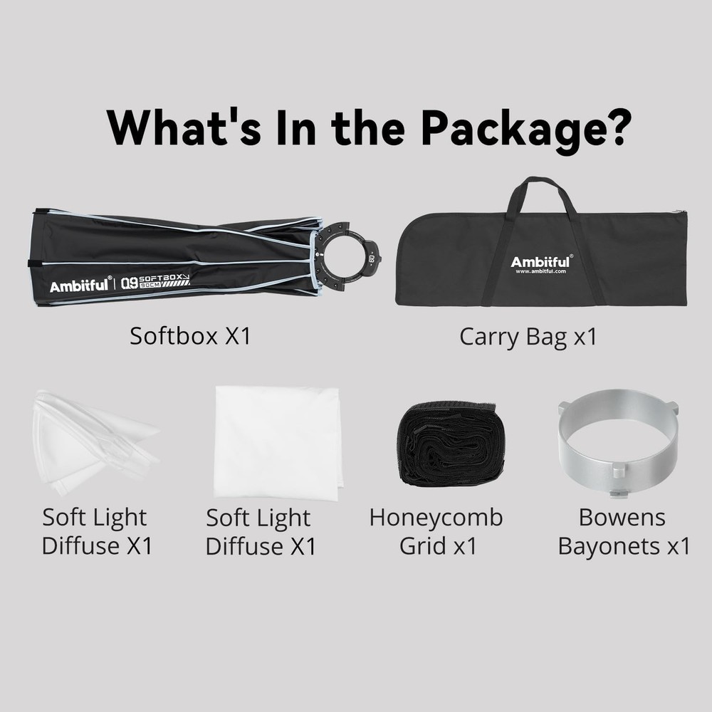 Quick Release Parabolic Softbox 23.6'' - Bowens Mount Hexadecagon with Grid