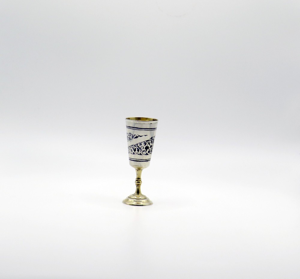Antique Solid Silver Niello And Gilt Soviet Era Russian Kiddush Cup Hallmarked