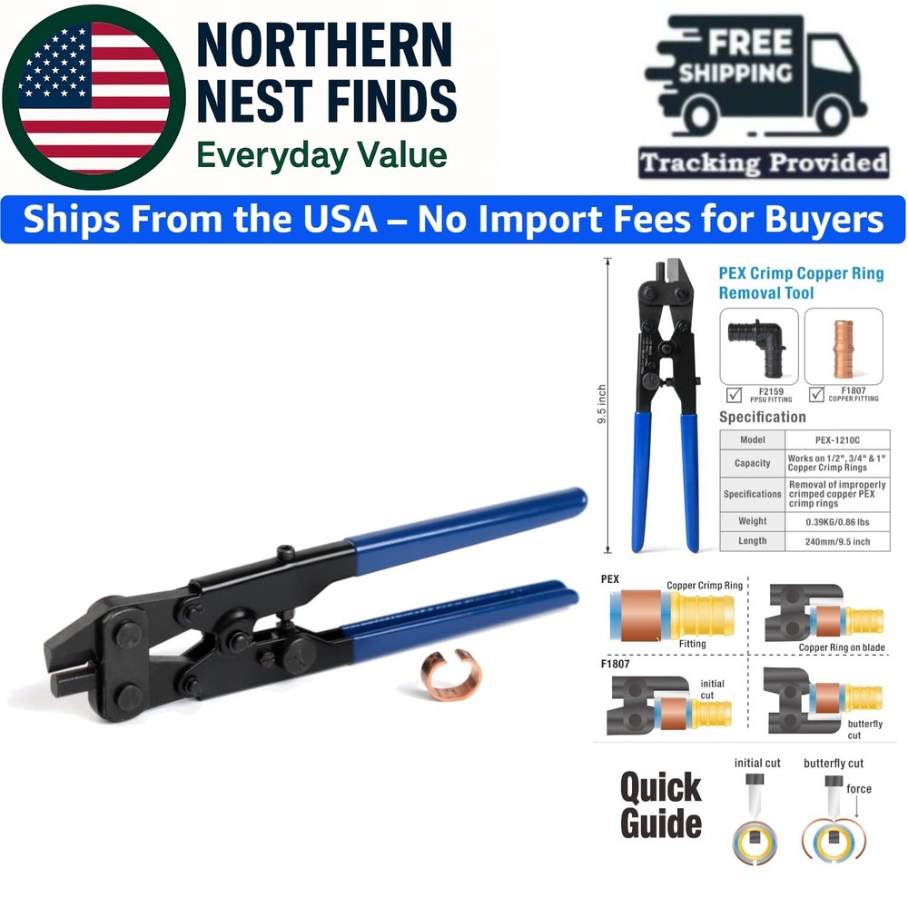 User-Friendly PEX Ring Removal Tool for Copper Crimp Rings - Size Adjustable