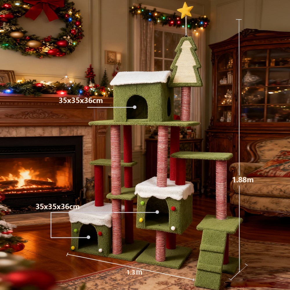 Christmas Cat Tree with Scratching Posts & Hideouts - Multi-Level Playground