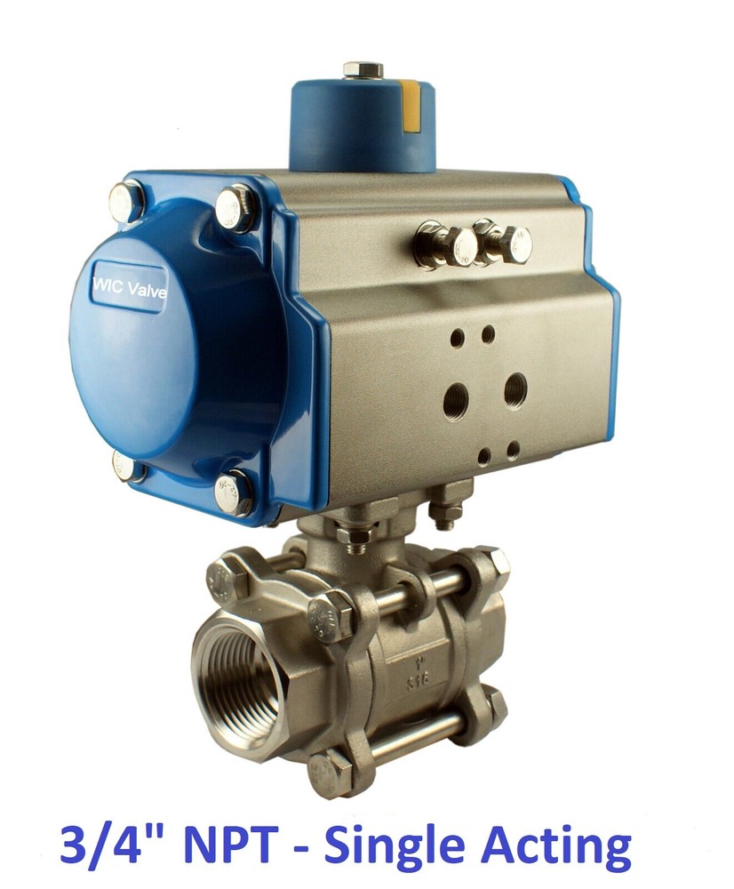 3/4" Pneumatic Air Actuated Stainless Ball Valve Single Acting Spring Return