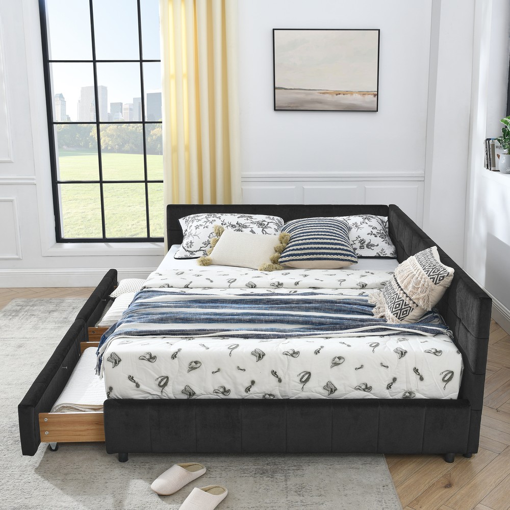 Queen Size Storage Upholstered Tufted Bed Frame, Sofa Bed Frame with Comfortable