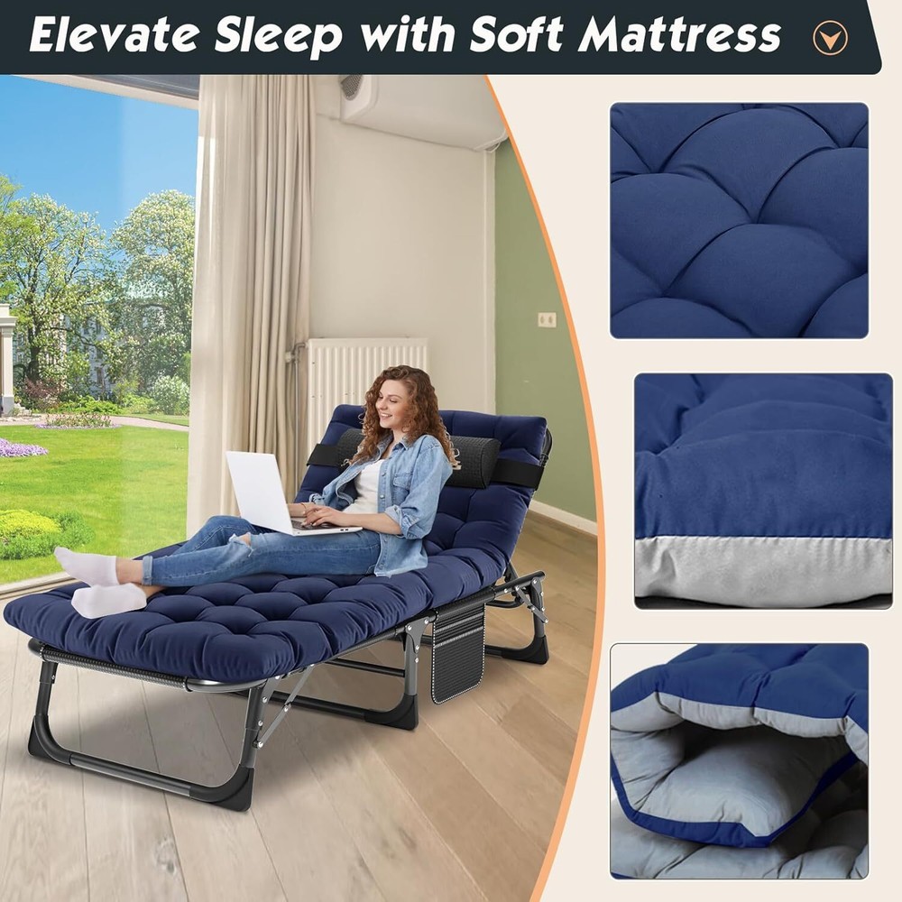 SLSY Folding Cot Adjustable 5-Position Folding Lounge Chair Sleeping Cot Bed