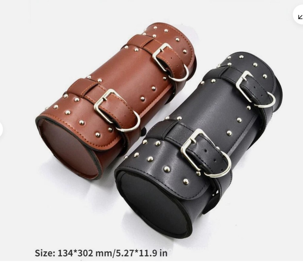 Motorcycle Front Fork Tool Bag PU Leather Handlebar Pouch Storage Saddle Bags US