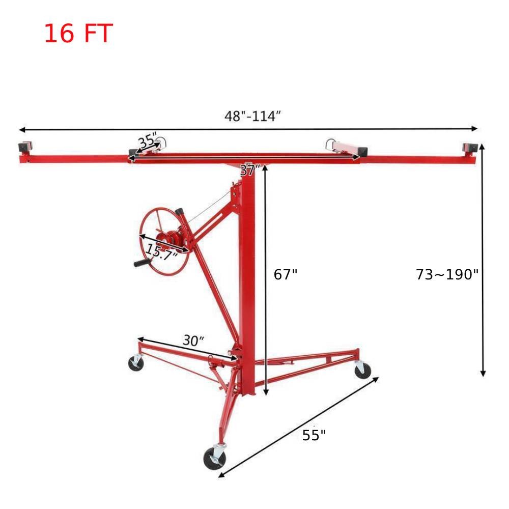Red 16FT Drywall Lift Plasterboard Panel Rolling Lifter Lockable Industrial Tool