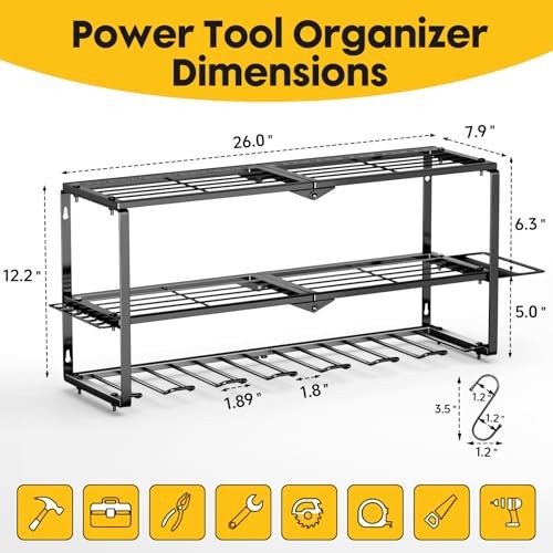 Power Tool Organizer Wall Mount - 150Lbs 7 Drill Holders 3 Layer Heavy Duty