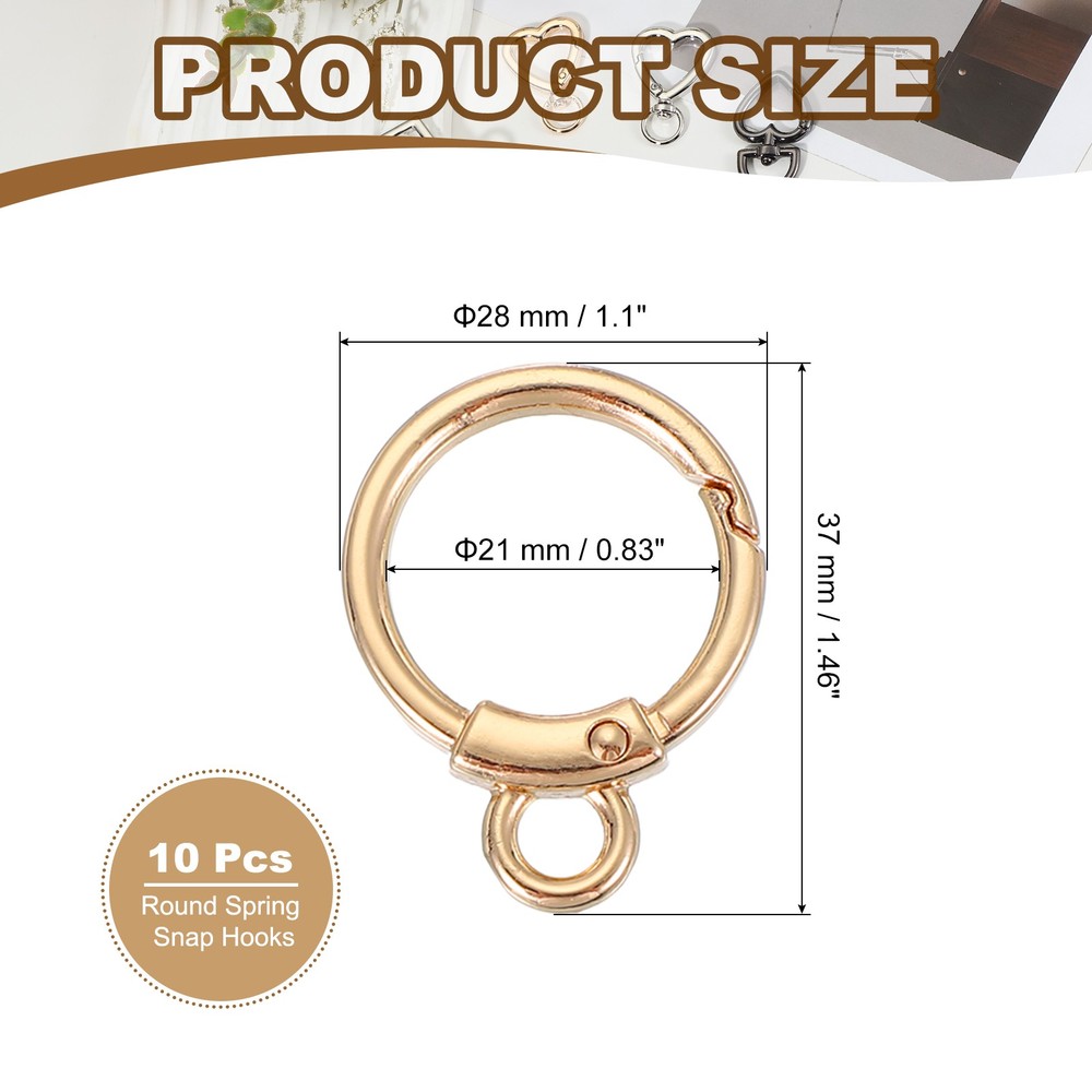 10 Pcs Round Spring Snap Hooks, Trigger O Rings Buckle Light Gold