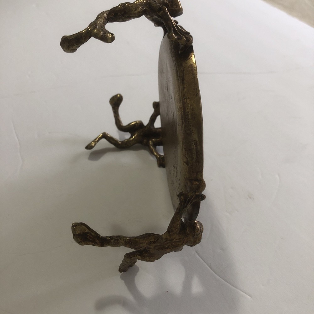 Antique Georgian Solid Brass Tazza Dish Centrepiece Held By Three Frogs