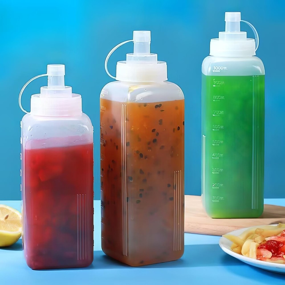 2Pcs Large Squeeze Bottle, Plastic Squeeze Condiment Bottles with Cap Lids, S...
