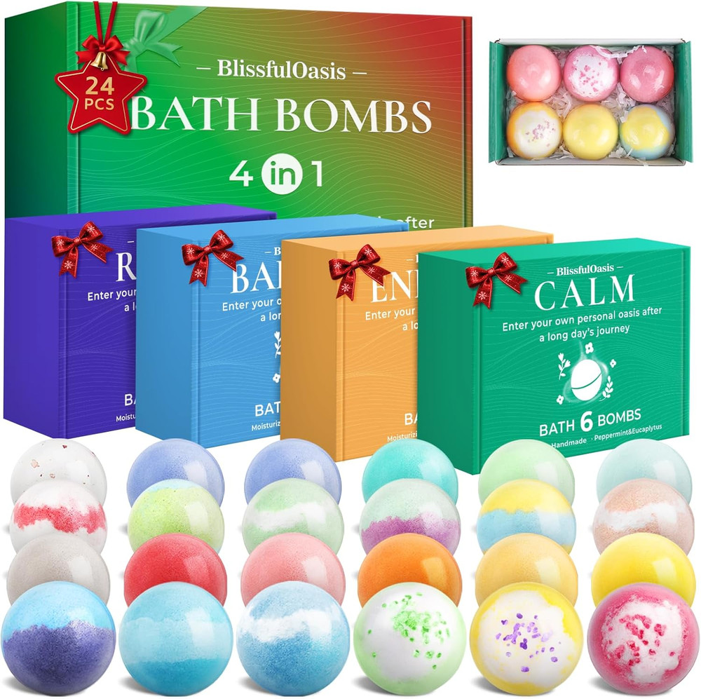Bath Bombs Set 24 Pcs Shower Bombs with 6 Refreshing Scents Perf
