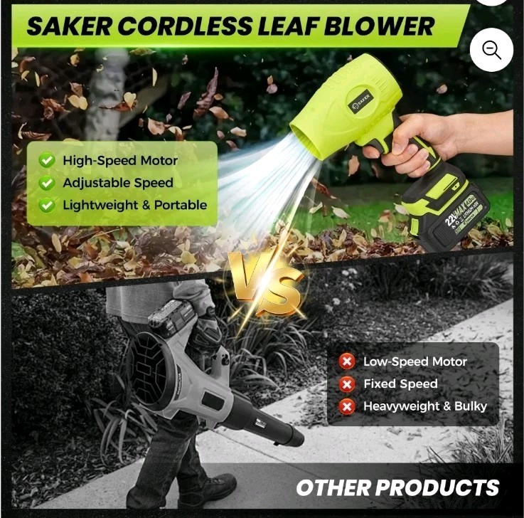 Saker Electric Cordless Leaf Blower with Adjustable Speed, Portable Handheld...