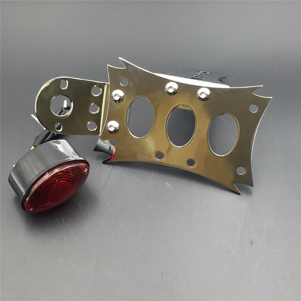 Chrome License Bracket & Black Oval Tail Light For Harley Touring Bobber Chopper