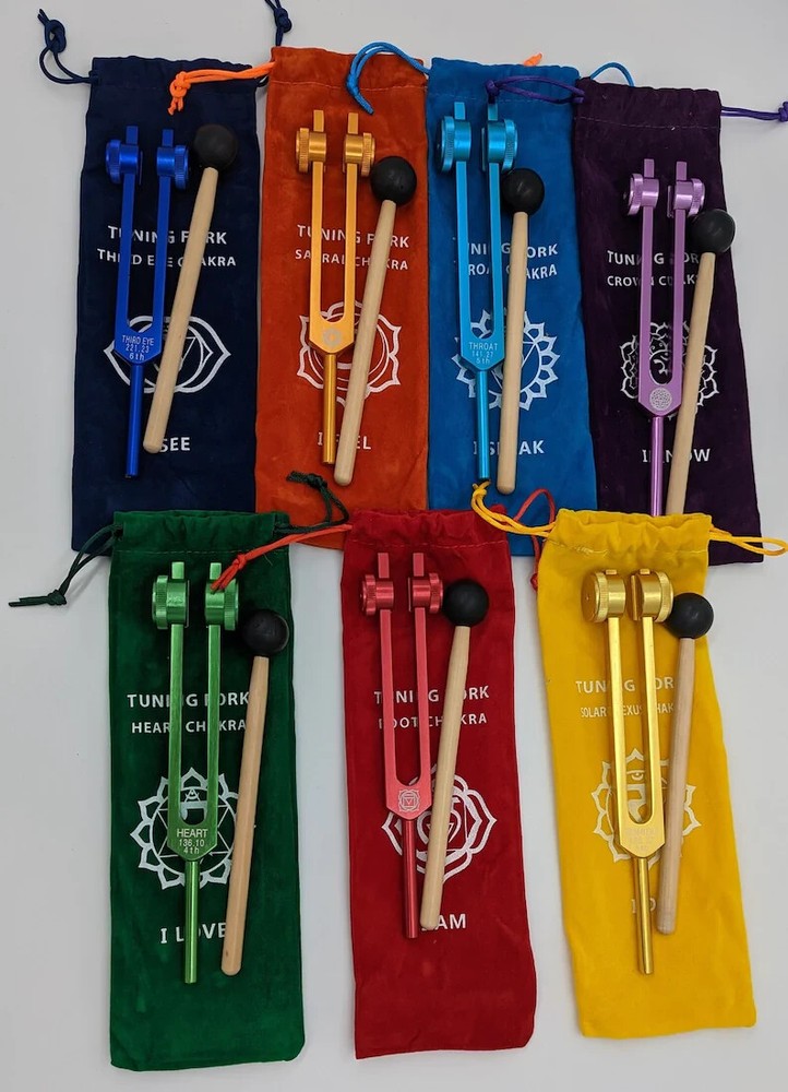 7pc Chakra Tuning Fork Set with Individually Marked Chakra Sign Bags