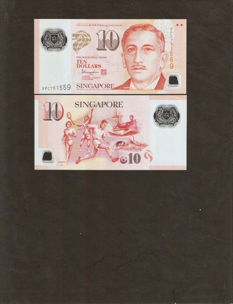 SINGAPORE 10 DOLLAR 2014-2023 1 or 2 Hollow or 1 Solid House Triangle UNC 1 NOTE
