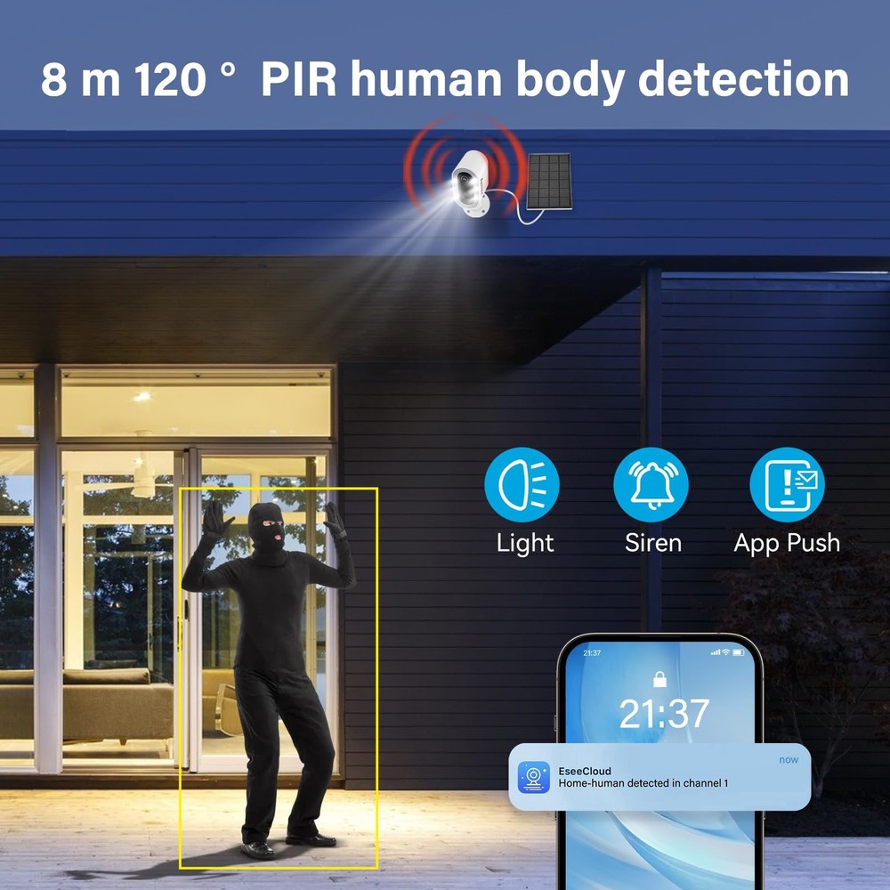 Solar Security Cameras Wireless Outdoor, Solar Camera for Home Security, Colo...