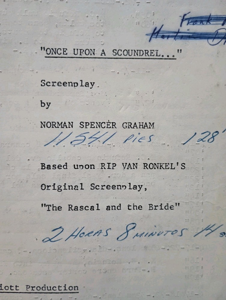 Once Upon a Scoundrel (1972) ZERO MOSTEL MOVIE Script by Norman Spencer Graham