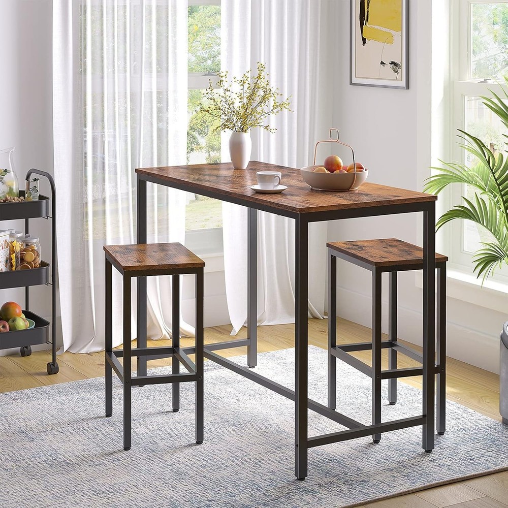 Bar Table & Chairs Set 47.2” Rectangular Pub Table W/ 2 Stools Small Space High