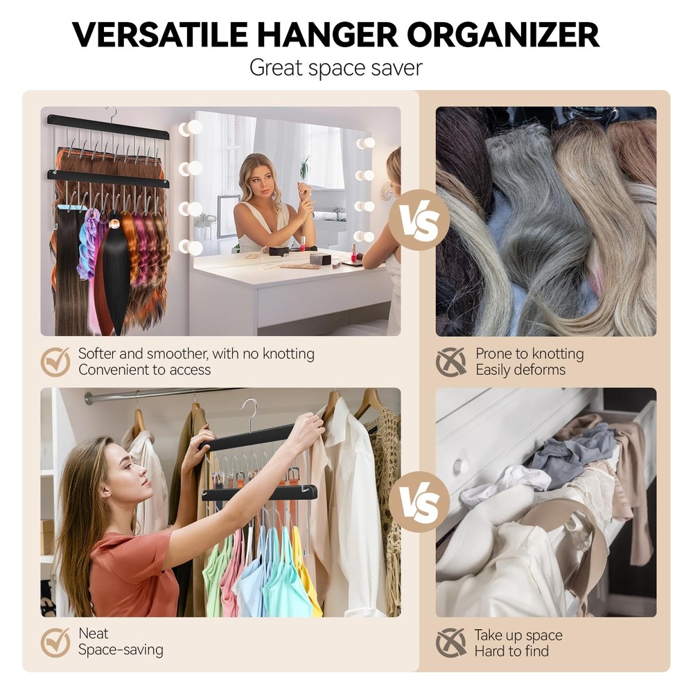 2 Pack Hair Extension Holder & Hanger – Braiding Rack Stackable Hair Extensio...