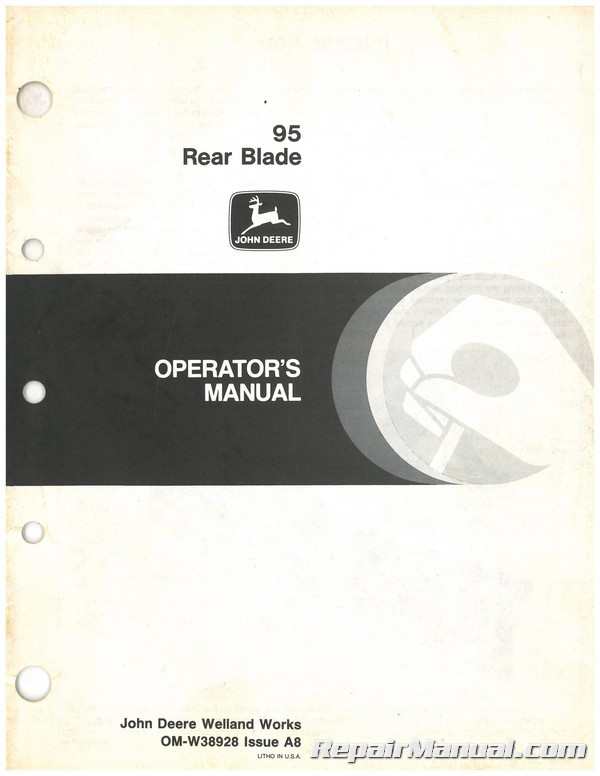 Used John Deere 95 Rear Blade Operators Manual A8