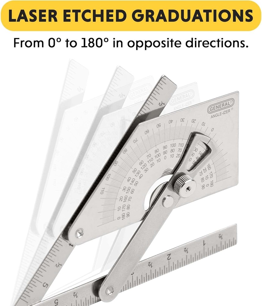 General Tools Protractor and Angle Finder #39, Stainless Steel, Outside,...