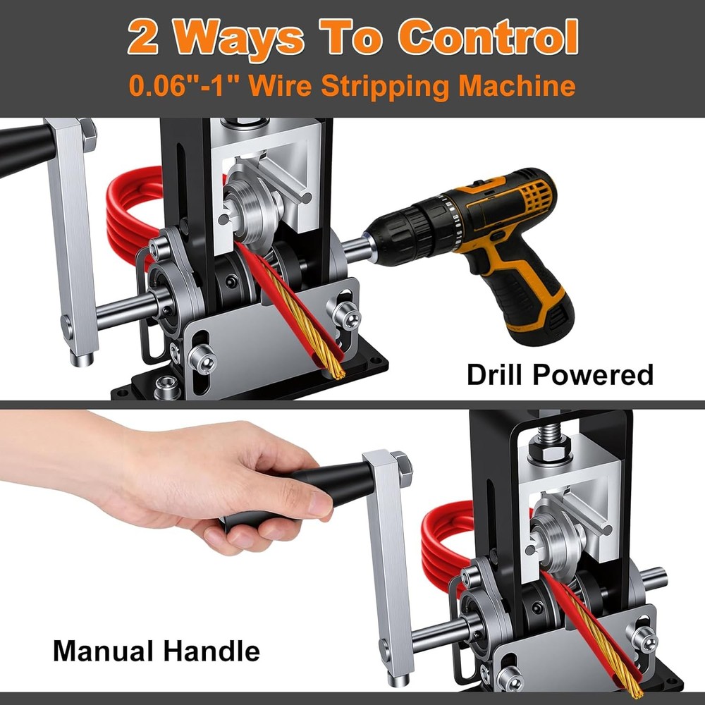 Wire Stripping Machine 0.06-1" Hand Crank & Drill Powered Scrap Tool