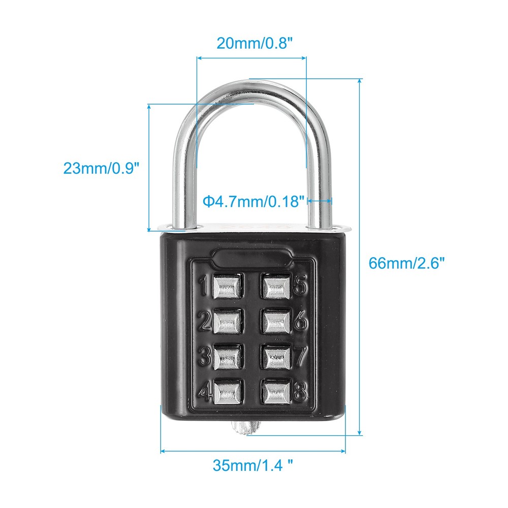 8 Digit Button Combination Padlock 2pack 4 Digit Locking Mechanism Lock Black