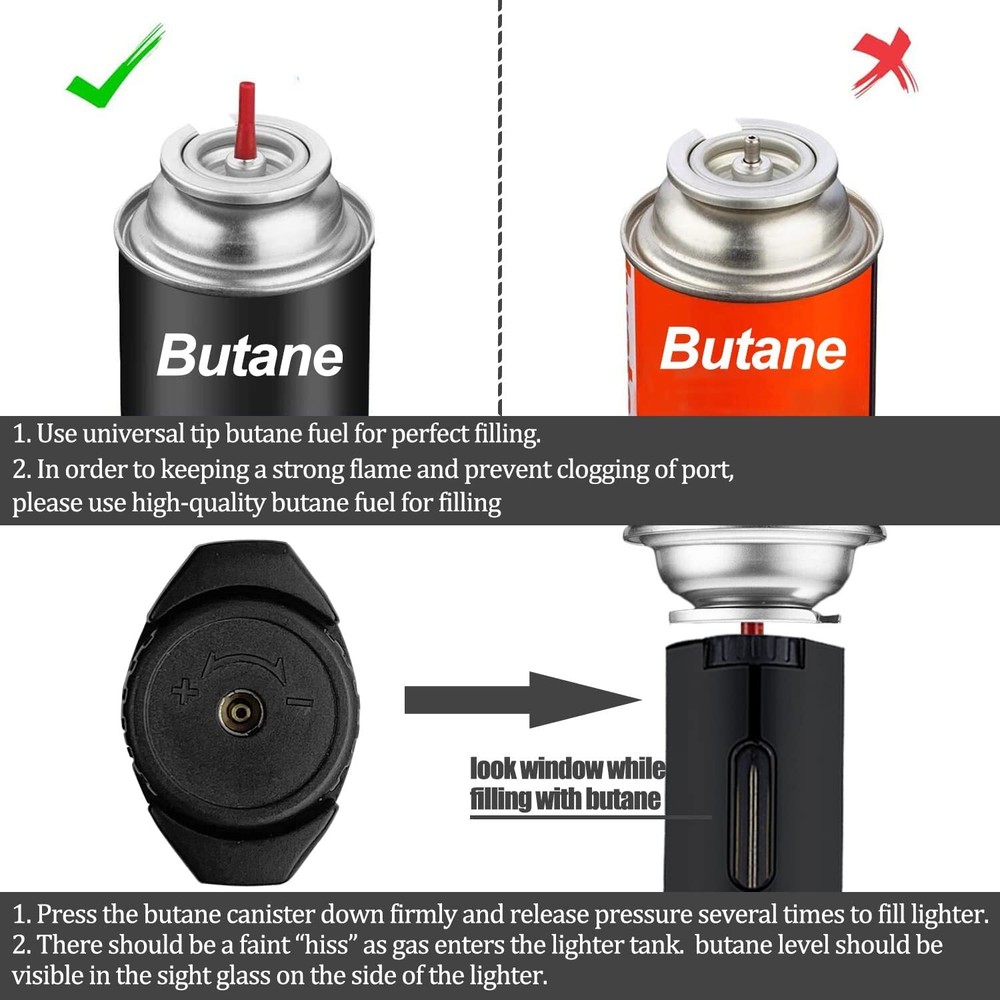 Torch Lighter Refillable Butane Lighter Windproof Jet Flame Lighter Visible BBQ
