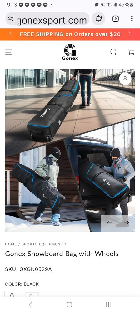 Wheeled Snowboard Bag, Adjustable 175-190cm, Fully Padded, Waterproof