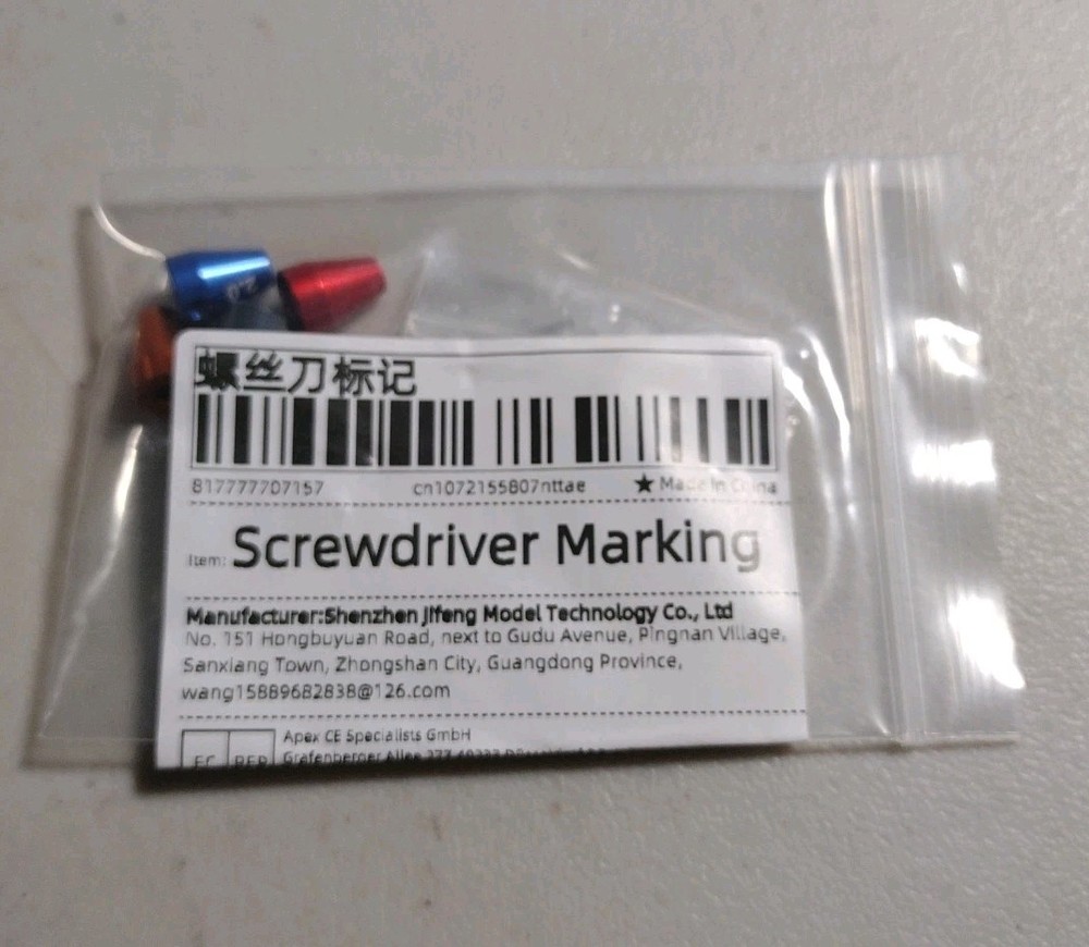 RC screwdriver markings, No tools included.