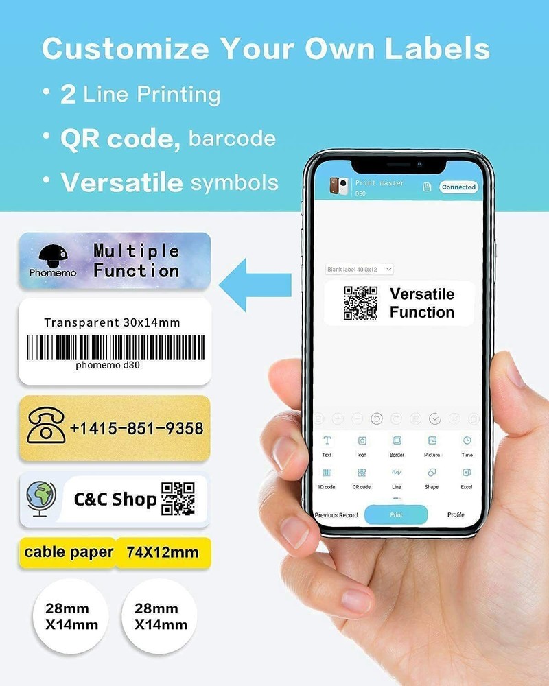 Phomemo D30 Mini Pocket Thermal Label Maker Machine Bluetooth Wireless Printer
