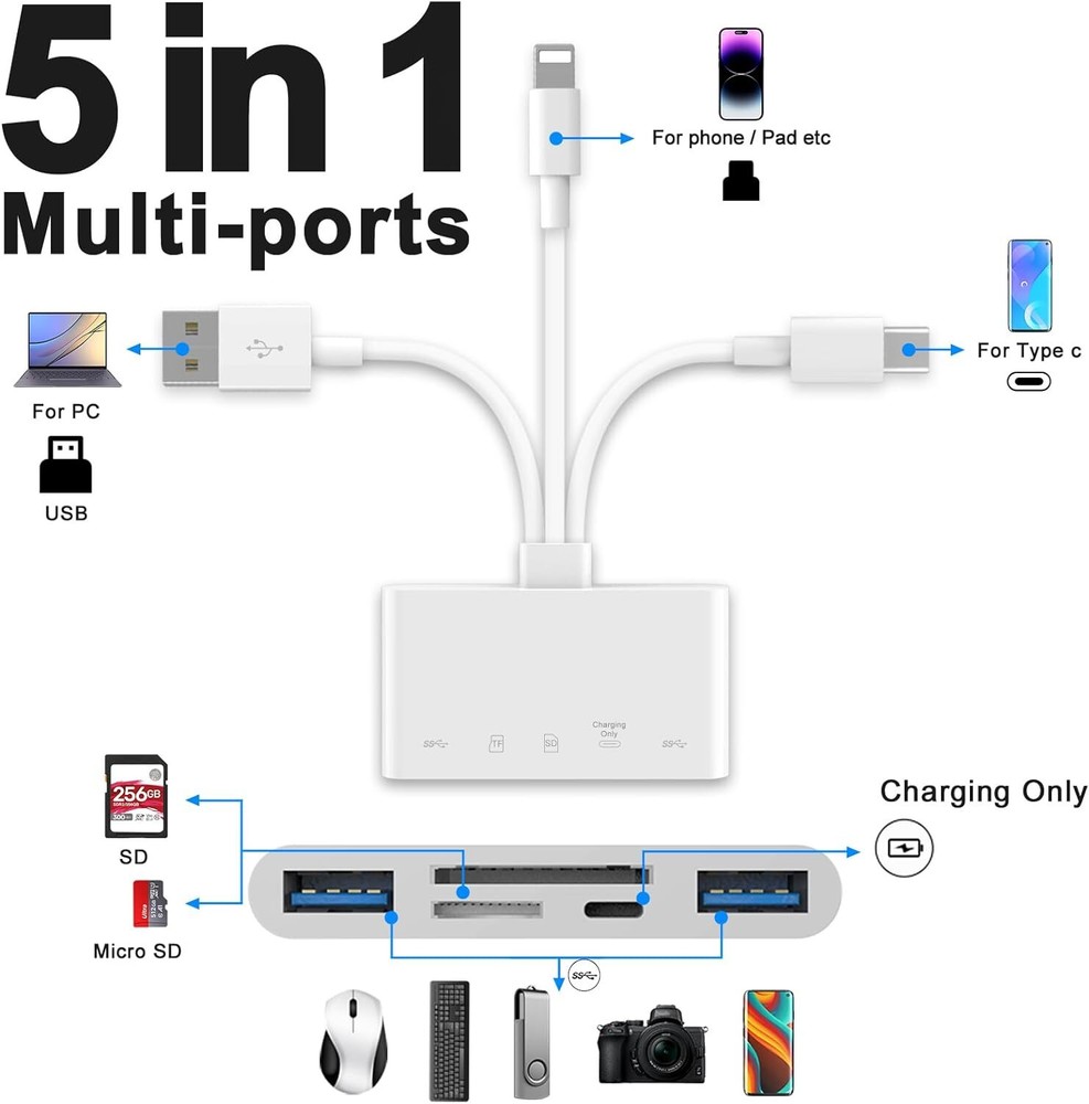 5-in-1 Memory Card Reader USB 3.0 OTG Adapter SD Card Reader for Apple phone