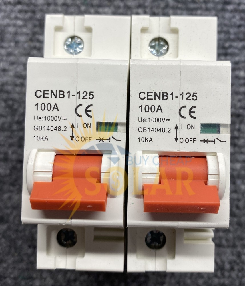 2 x 100 amp 1000V DC solar breakers Din Rail mountable