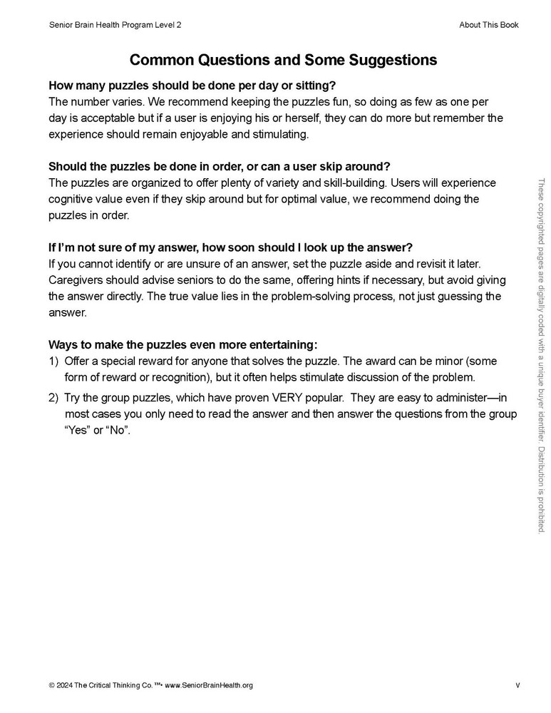 Senior Brain Health Research-Based Problem-Solving Puzzle/Activity Level 2 Book