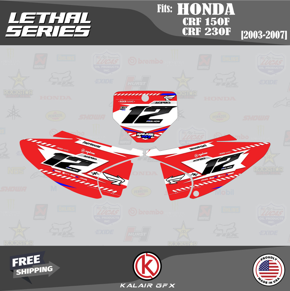 Graphics Kit for HONDA CRF150F CRF230F (2003-2007) Lethal Series - Red