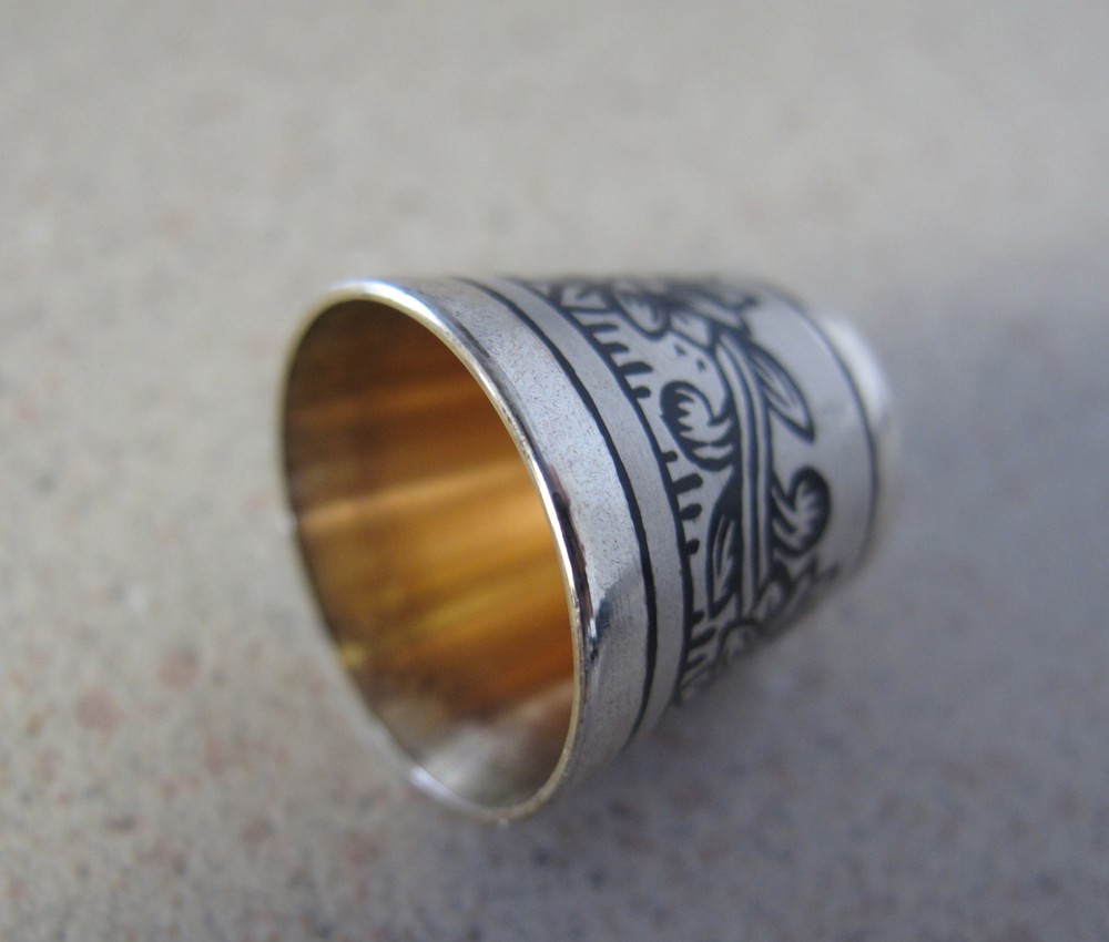 Russian Soviet Thimble sterling silver gold flower 925 Наперсток Серебро