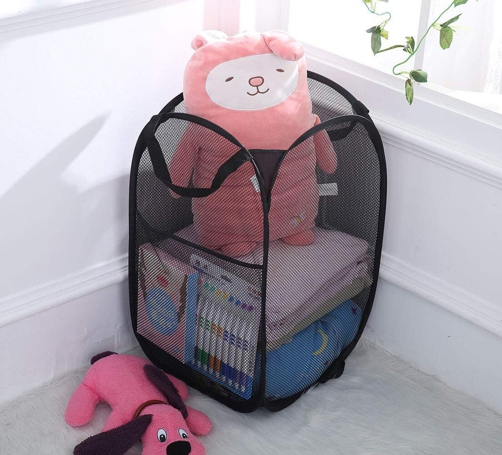 2PCS Collapsible Pop up Laundry Bag Foldable Hamper Large Mesh Clothes Basket US