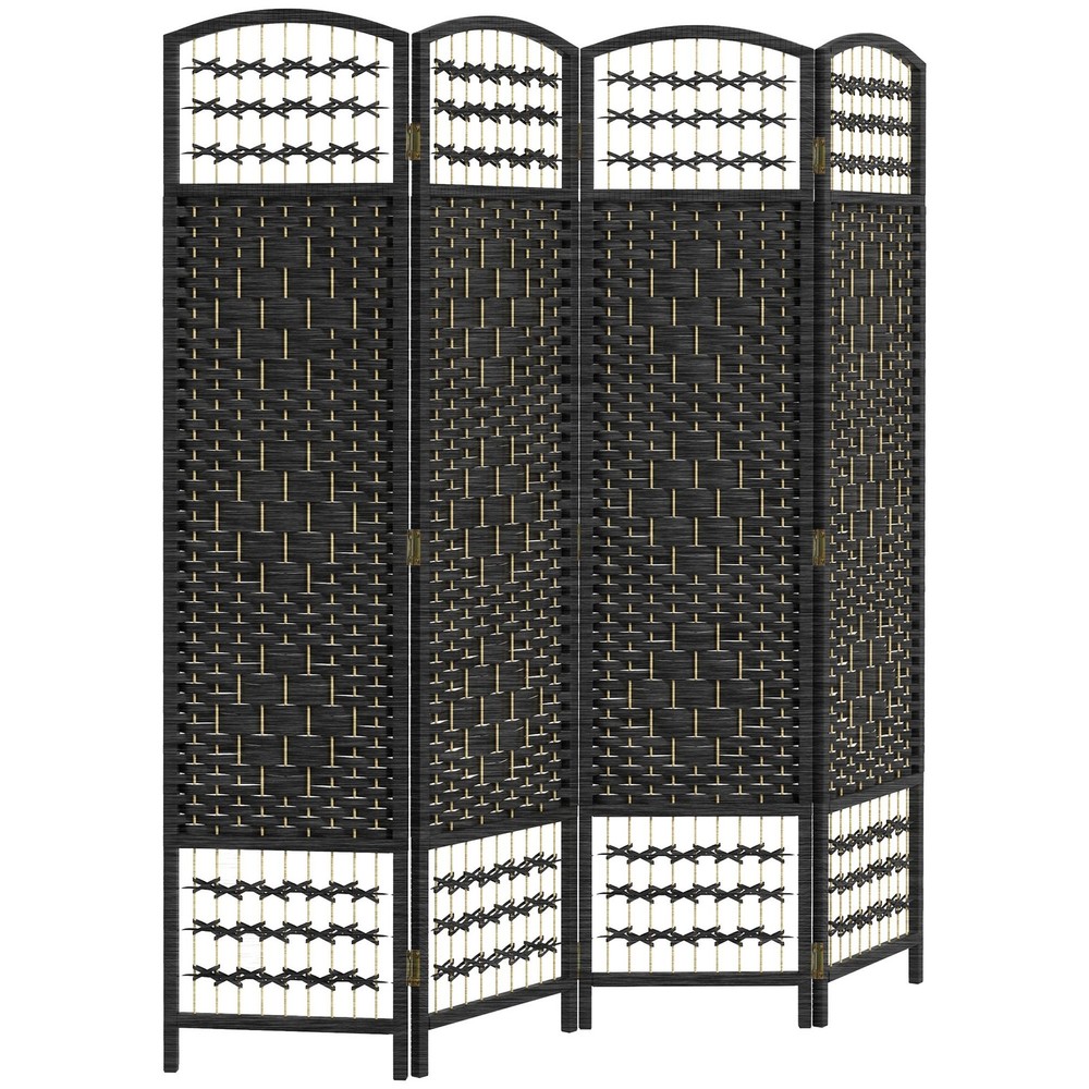 Black 5.6ft 4-Panel Folding Room Divider Screen for Interior Spaces