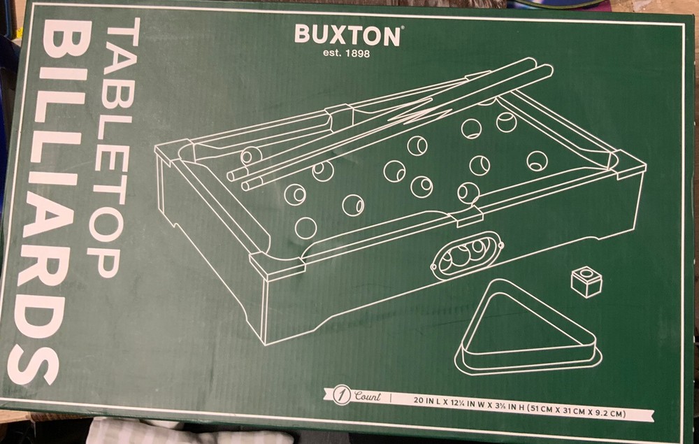 🧷 BUXTON Mini TABLETOP BILLIARD 🆕 Distressed Box,