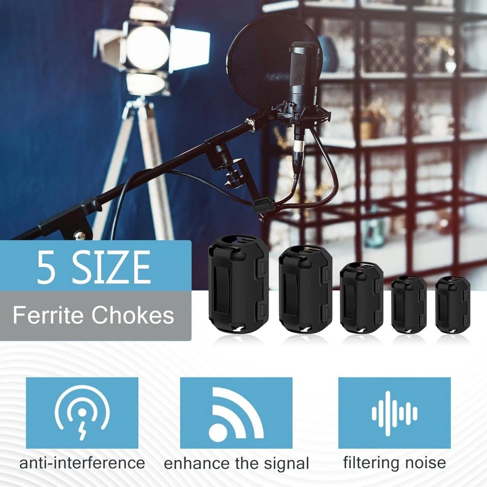 10PCS Ring Core Ferrite Clips Reduce Electromagnetic Interference Improve Signal