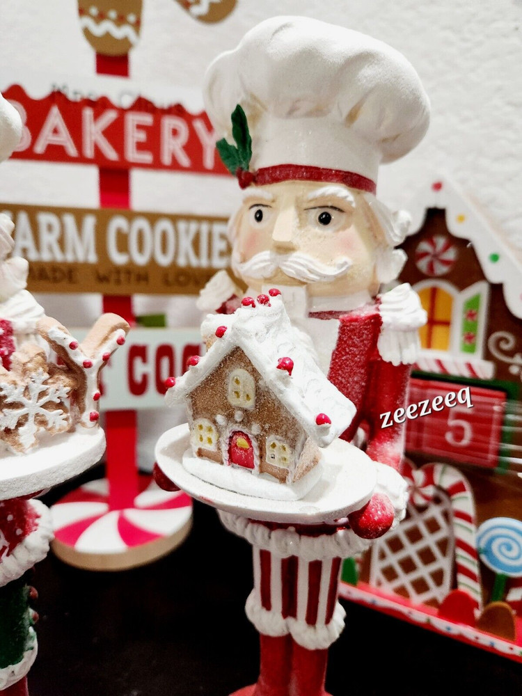 2 Christmas Gignerbread JOY Nutcrackers Red Figurines Statue 10.75"